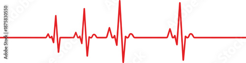 Red E C G heartbeat rhythm strip on white background electrocardiogram