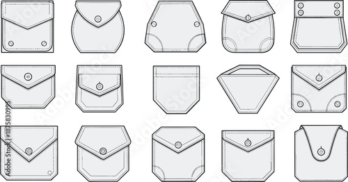 Various Small Pouches with Flaps and Snaps small bags envelopes