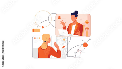 Remote team members collaborating through video conference technology