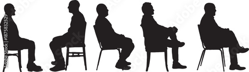 vector,  silhouette of side view of a group  of man sitting on chair
