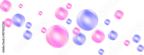 Fizzing air and water colored bubbles on white background with fizzy sparkles. 