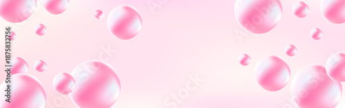 Fizzing air and water pink bubbles on white background with fizzy sparkles. 
