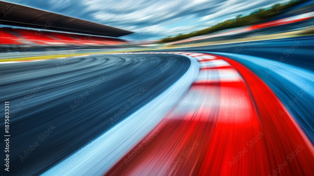 Fototapeta premium High-speed racing car on F1 track with blurred motion effect.