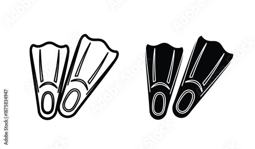 Black and white illustration of flippers for swimming in different colors