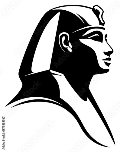 A black and white silhouette of a bust of a pharaoh, black, face, head, headdress, illustration, image, logo, man, nun, portrait, profile, wear, woman, against transparent background