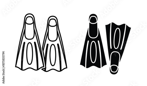 Black and white flippers for scuba diving