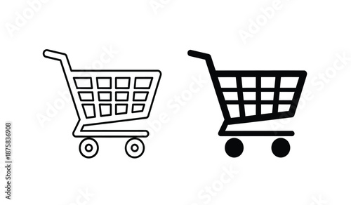Two shopping carts in black and white on a for ecommerce concepts