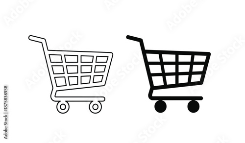 Two shopping carts in black and white on a pure for ecommerce and retail concepts