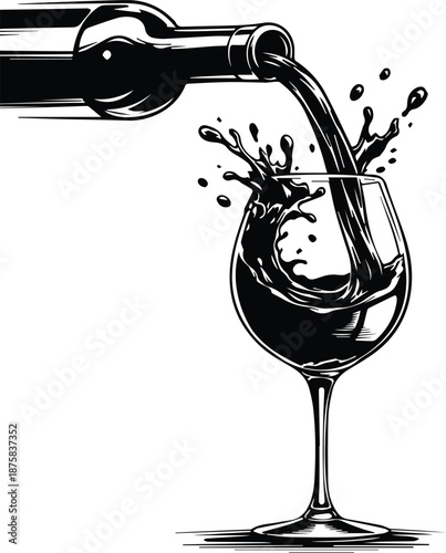 Red Wine Pouring into Glass - Pouring Wine Silhouette - water pouring into glass, Pouring Drink Design - Sophisticated Beverage Clipart