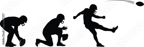 Man kicking rugby ball in motion.
