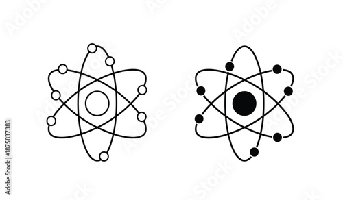 Two detailed illustrations of atomic structures with electrons and nucleus in a scientific diagram format