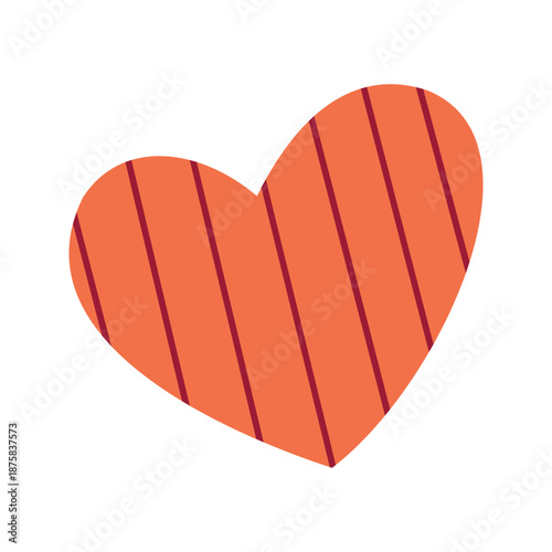Orange Heart with Vertical Stripe Pattern in Flat Illustration Style