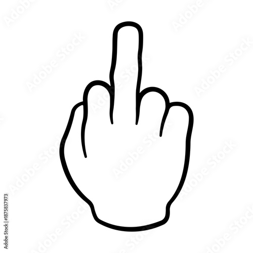 black and white hand gesture icon or middle finger up without background.