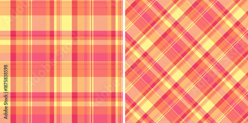 Tartan texture vector of textile fabric pattern with a seamless background plaid check. Set in warm colors. Colorful fashion choices for a vibrant look.