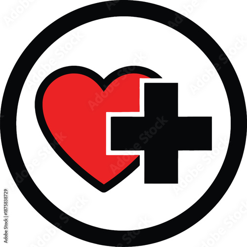 Red Heart and Black Medical Cross Symbol.