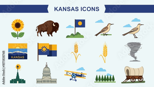 Kansas Icons Collection State Symbols, Landmarks, and Natural Elements