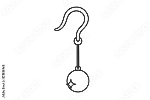 Pearl Dangle Icons. Line style icons of Pearl Dangle Scene: earring arc, single pearl, long dropline, hook detail, shine speck,