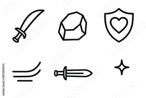 Courageblade Stone Icons. Line style icons of Courageblade Stone: blade arc, solid stone, courage cue, steel line, earth sweep,