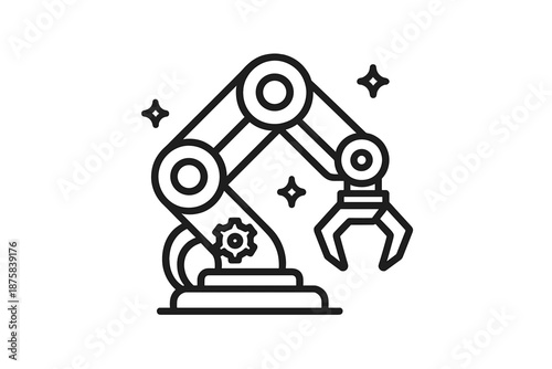 Robotech Arm Icons. Line style icons of Robotech Arm Scene: robotic form, hinge line, future flare, gear detail, cable sweep,