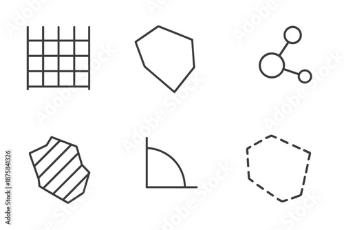 Synthetic Digital Territory Map. Line vector icons of synthetic digital territory: grid layout, polygon frame, land node, region