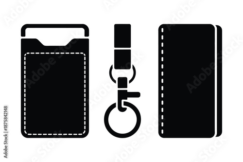 Leather personal accessories wallet keychain and card holder set