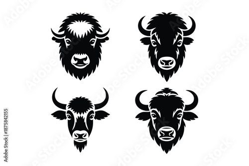North American bison and buffalo head silhouettes collection