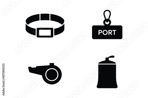 Maritime Safety Equipment and Port Identification Silhouette Icons