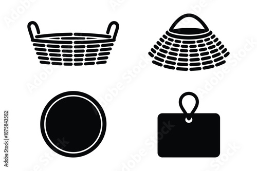 Shopping Basket and Home Organization Silhouette Icons Collection