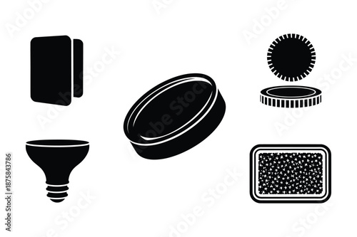 Photography Equipment and Finance Silhouette Icon Set