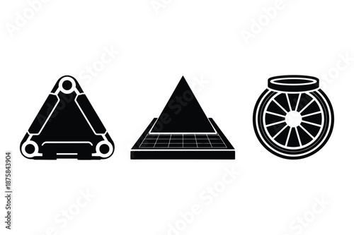 Billiard Triangle Pyramid and Citrus Fruit Icon Collection
