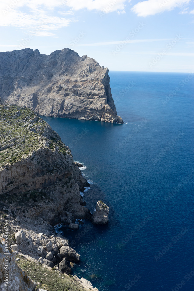 Fototapeta premium Rocky coastline with clear blue ocean water.. Palma de Mallorca, Spain