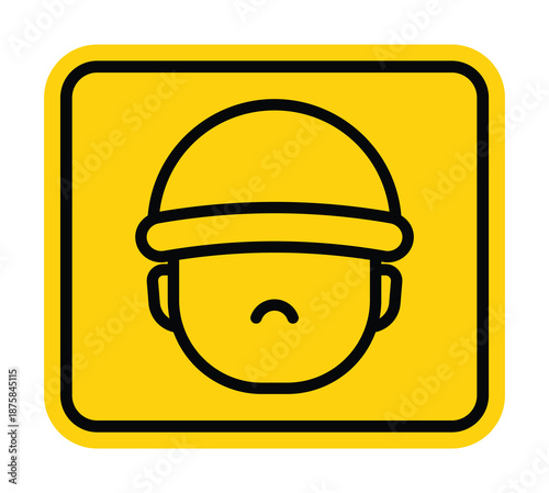 Sad Construction Worker Icon in Bright Yellow Background for Safety Signs