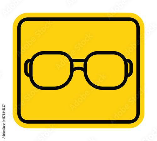 Yellow Square Icon Featuring Simple Black Outline of Eyeglasses Design