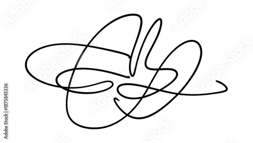 Abstract continuous black line art with tangled flowing strokes, minimalist artistic design, isolated white background.