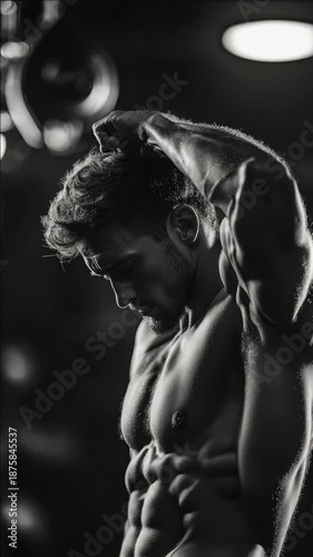 Shirtless man with muscles at gym