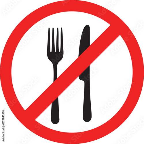 No eating sign with fork and knife crossed out prohibition symbol for restaurants and public places isolated on white