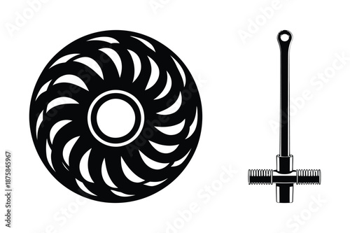 Industrial mechanical fan blade and valve assembly silhouettes