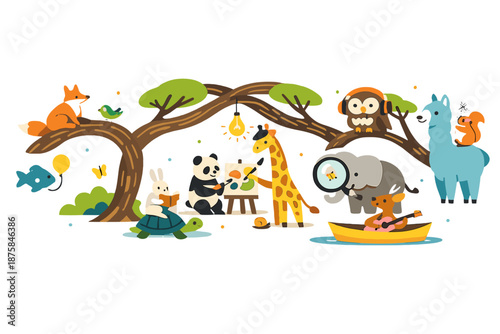 Image Generation. Early spring landscape unfolding where trees bend creatively, branches forming visual bridges between ideas,