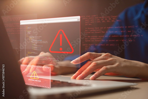 System hacked alert after cyber attack on computer network. compromised information. internet virus cyber security, cybercrime. hackers to steal the information is cybercriminal. attack, crime, cyber