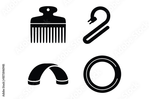 Professional hair salon styling tools black silhouette icon set