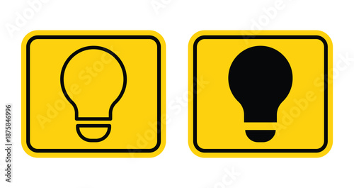 Light Bulb Icons in Two Styles on Yellow Background for Design Use