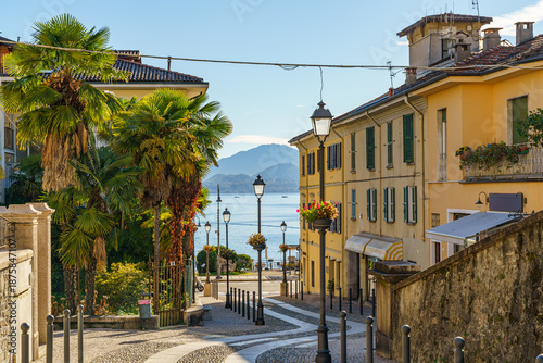 Photos A cozy old street in the town of Baveno on Lake Maggiore in Italy The silhouette