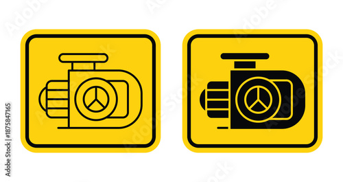 Engine symbols on yellow warning labels with clear design and contrast