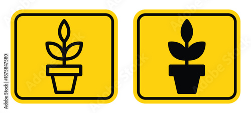 Simple Plant Icons on Yellow Background for Environmental Awareness