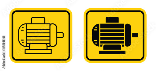 Electrical Motor Icons in Outline and Solid Styles on Yellow Background