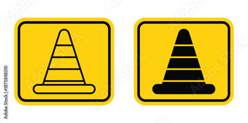Traffic Cone Icons with Yellow Background for Safety and Construction Use