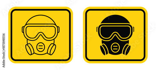 Two Variants of Gas Mask Icons in Black and Yellow Color Scheme
