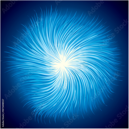 Bright cold cyan circular midpoint shape mystic art design. Sacred magic soul disc sphere form in modern creative tech line style. Navy aqua color motley power blast ball symbol on dark fond for text