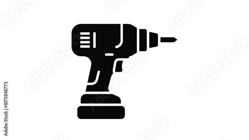 Simple black and white illustration of a power drill a common tool for construction