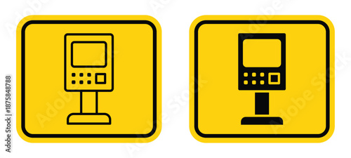 Modern Payment Kiosk Icon Set for Digital Transaction Systems in Yellow